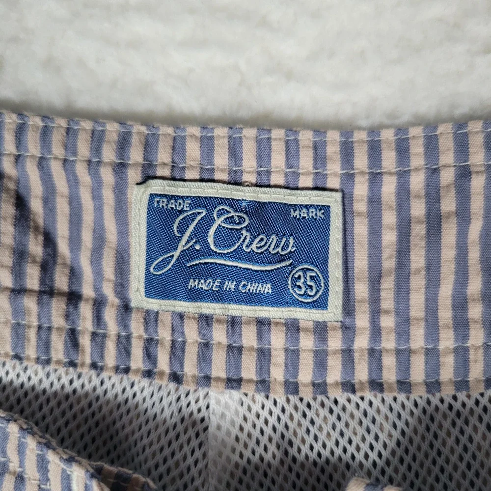 J.Crew Board Shorts Mens‎ Size 35 Blue Striped Seersucker Mesh Lined Swim Trunks